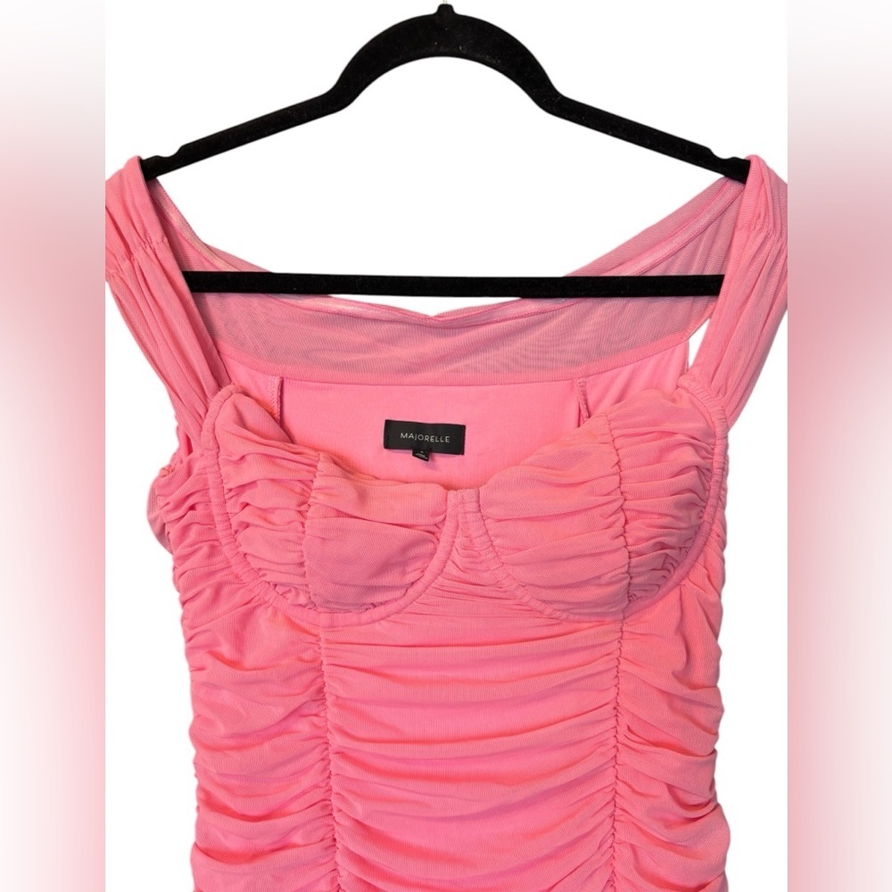 Majorelle Tabith Midi Dress in Bubblegum Pink Ruched Off the Shoulder Size M - Picture 3 of 6